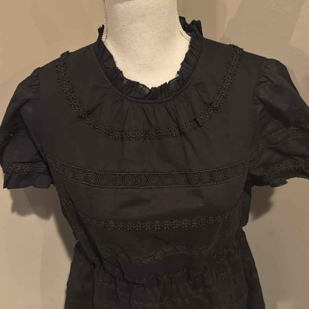 J Crew short puff sleeved flower and embroidered striped dress - Picture 4 of 14
